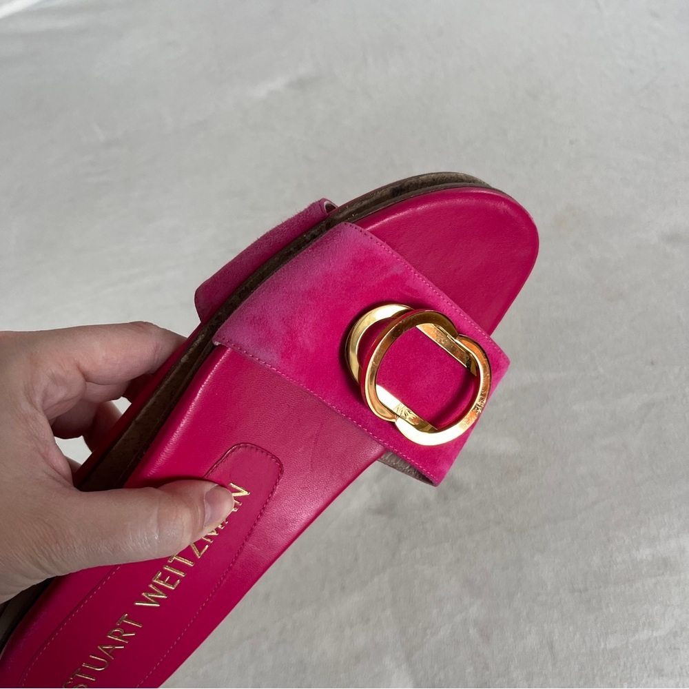 Stuart Weitzman Caicos Gold Pink Sandals with Chic Buckle Size 7.5 - Picture 9 of 11